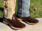 Mens Brown Ostrich Leather Boots With Cream Shaft