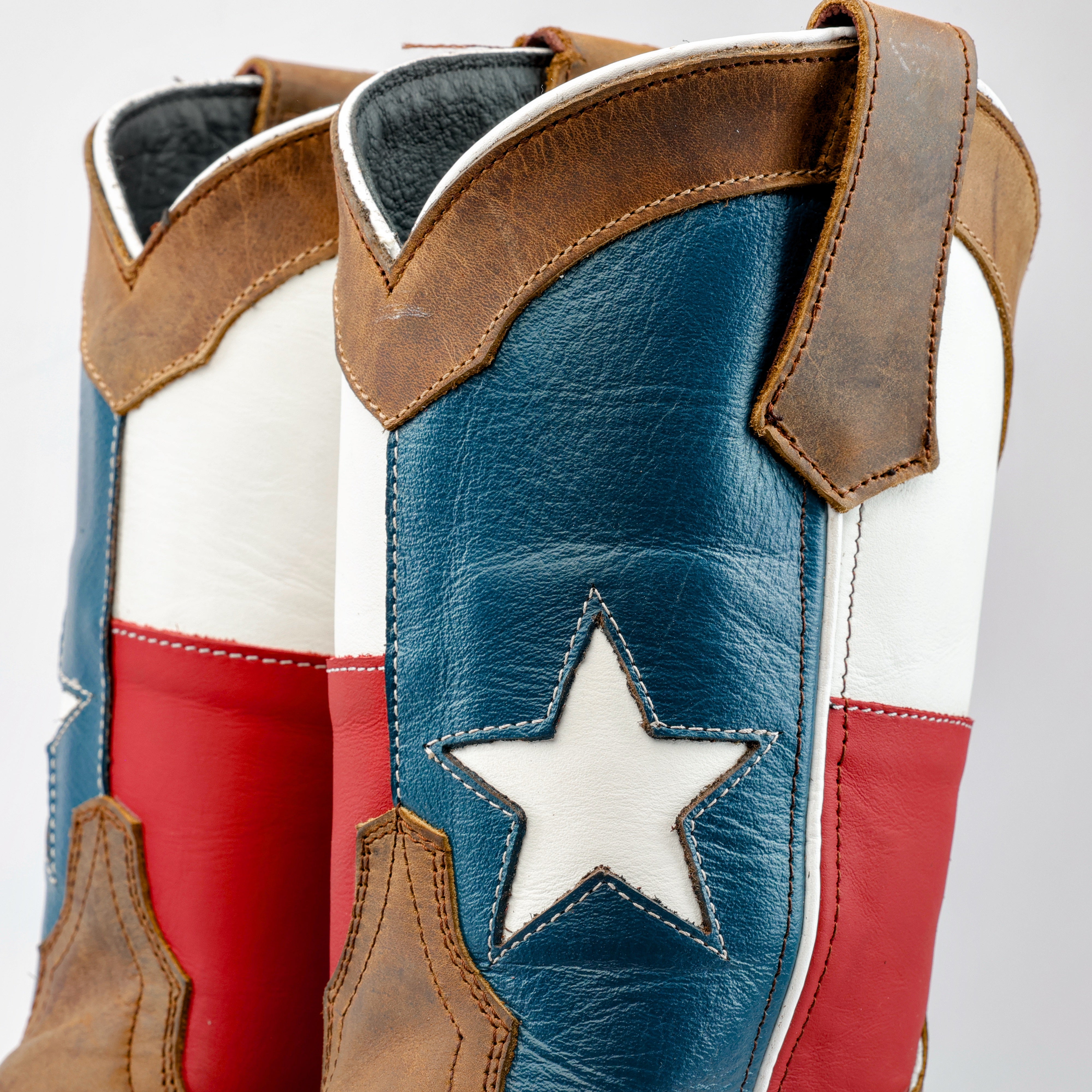 ベ*ル様 USA製BOOT LAB ARC'TEXAS アークテキサス フェード Distressed Brown “Whisky TEXAS Flag Leather Work Boots - Composite