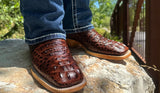 Men’s Brown Crocodile Leather Boots With Rooster/Dark Brown Shaft