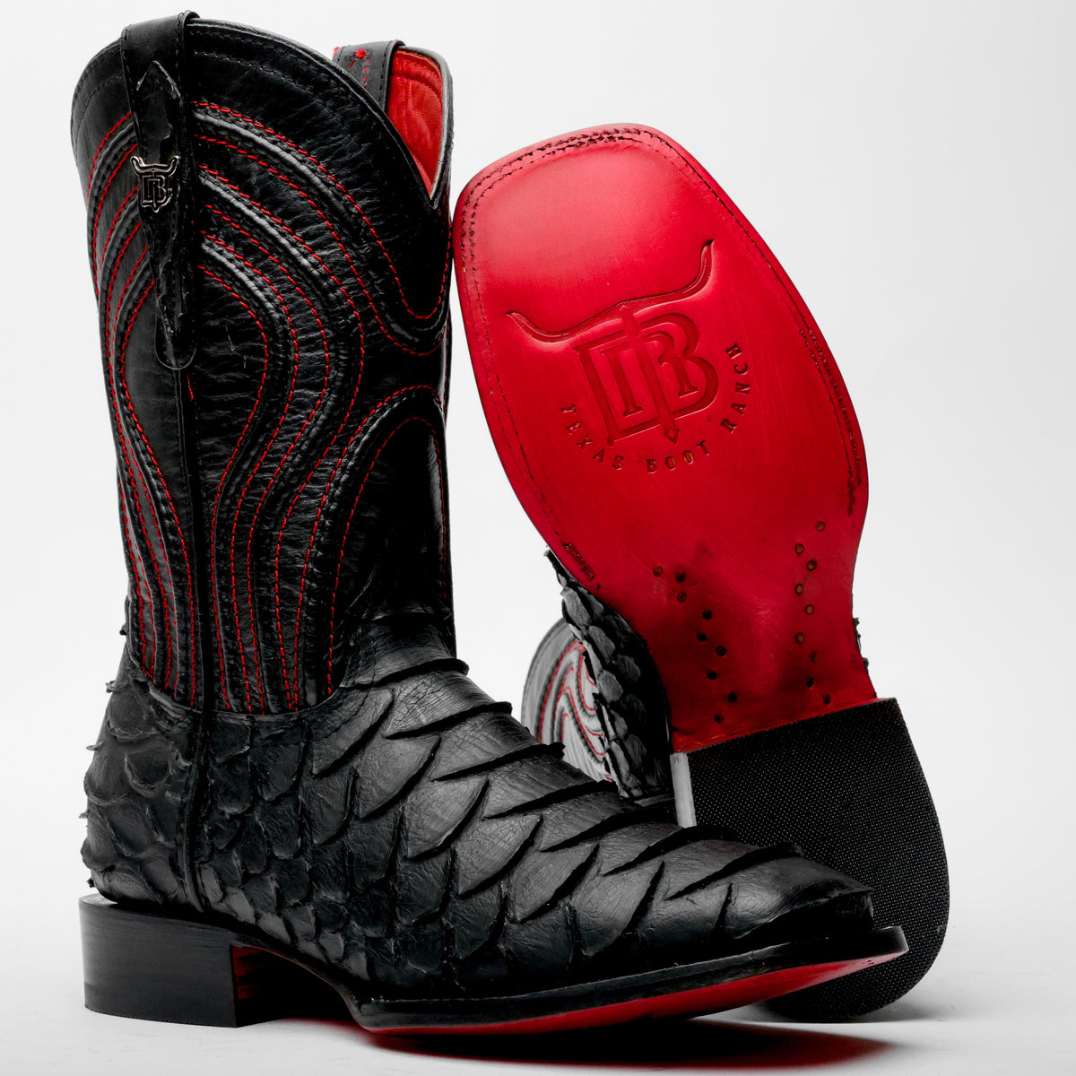 Matte Black Jumbo Python Leather Boots - Square Toe – Texas Boot Ranch