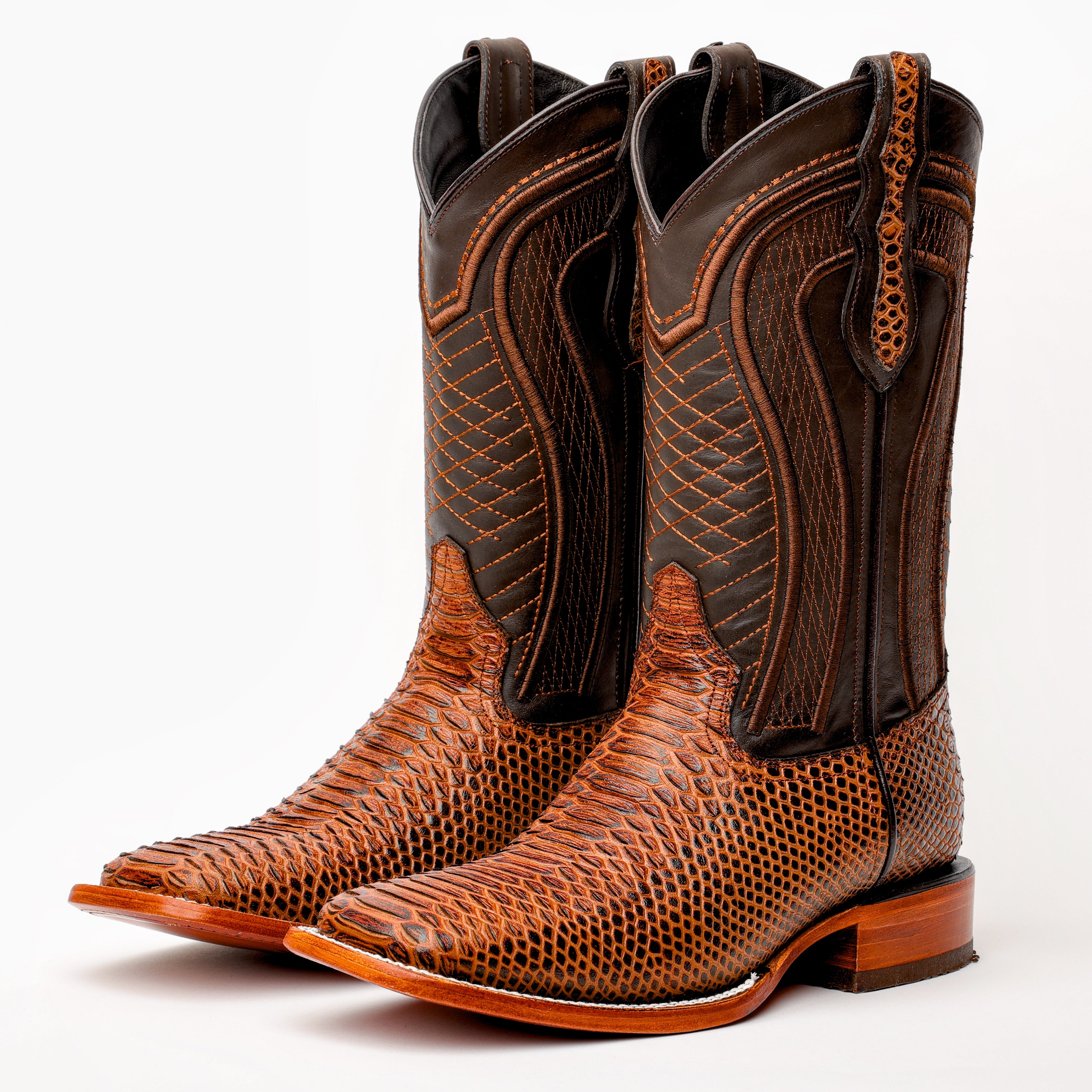 Cognac Python Leather Boots -Square Toe – Texas Boot Ranch