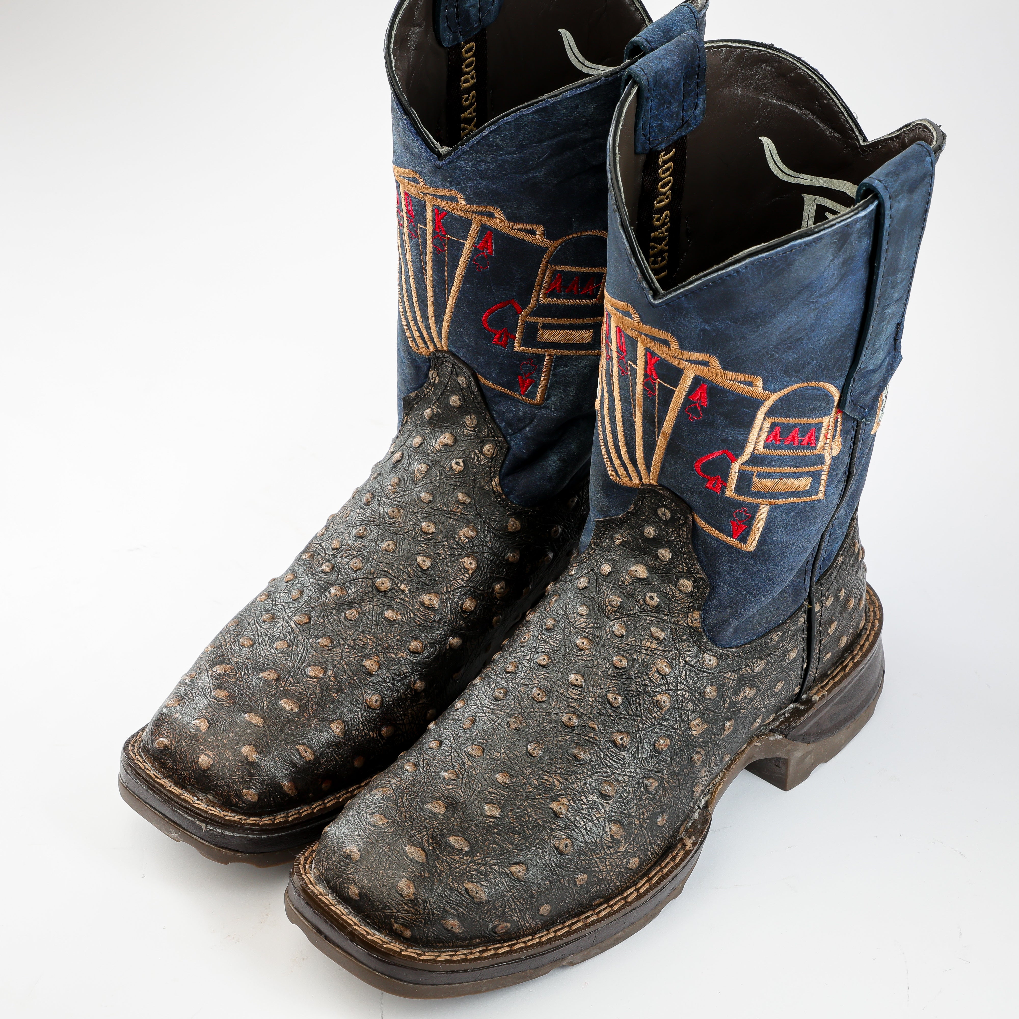 Rustic Brown Ostrich Leather Boots With 3D Lightweight Sole