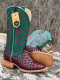 Men’s Red Python Leather Boots With Green Shaft