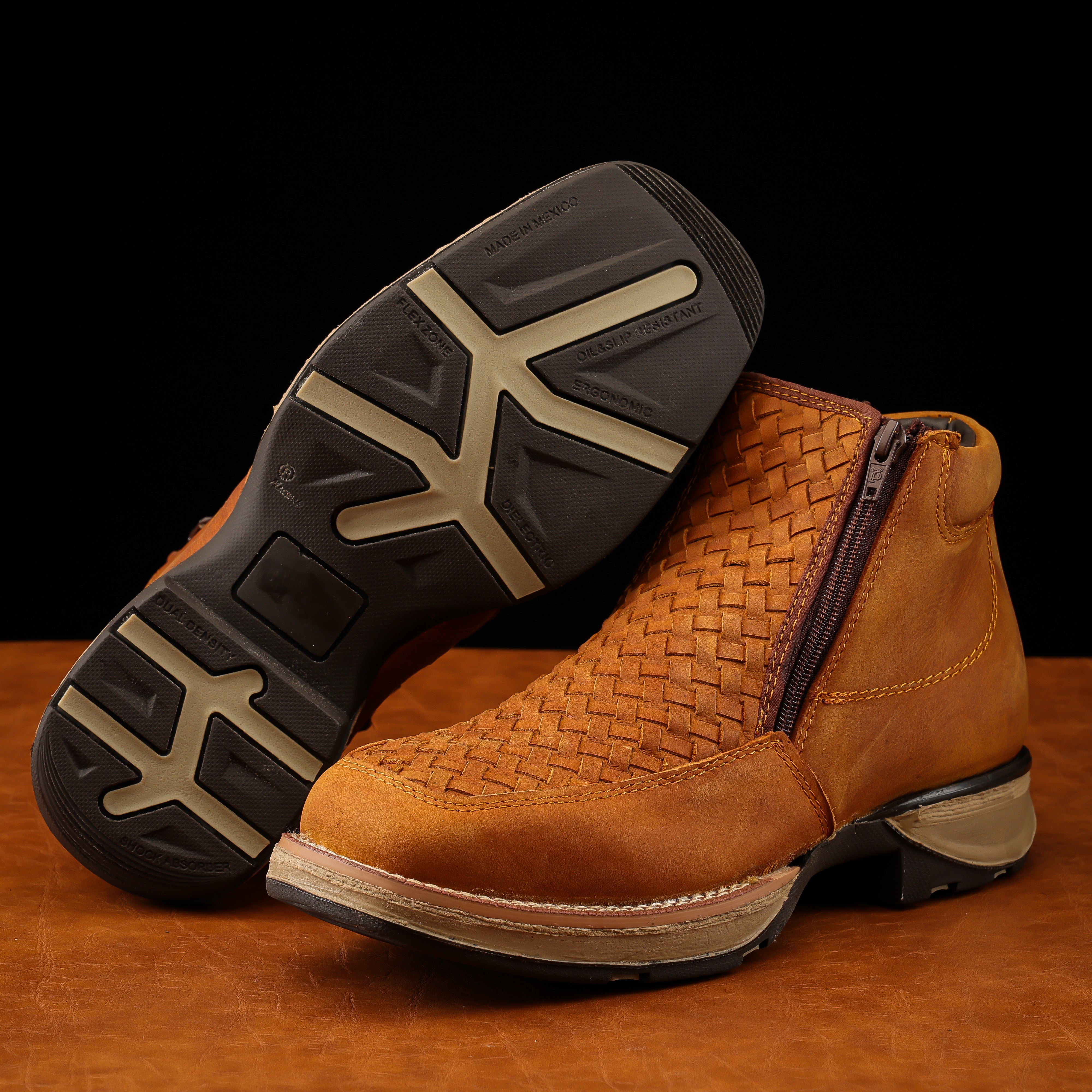 Dusty Honey Basketweave Leather Botin With 3D Lightweight Soles