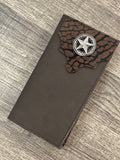 Dark Brown Long Leather Wallet With Bull Neck Star Concho