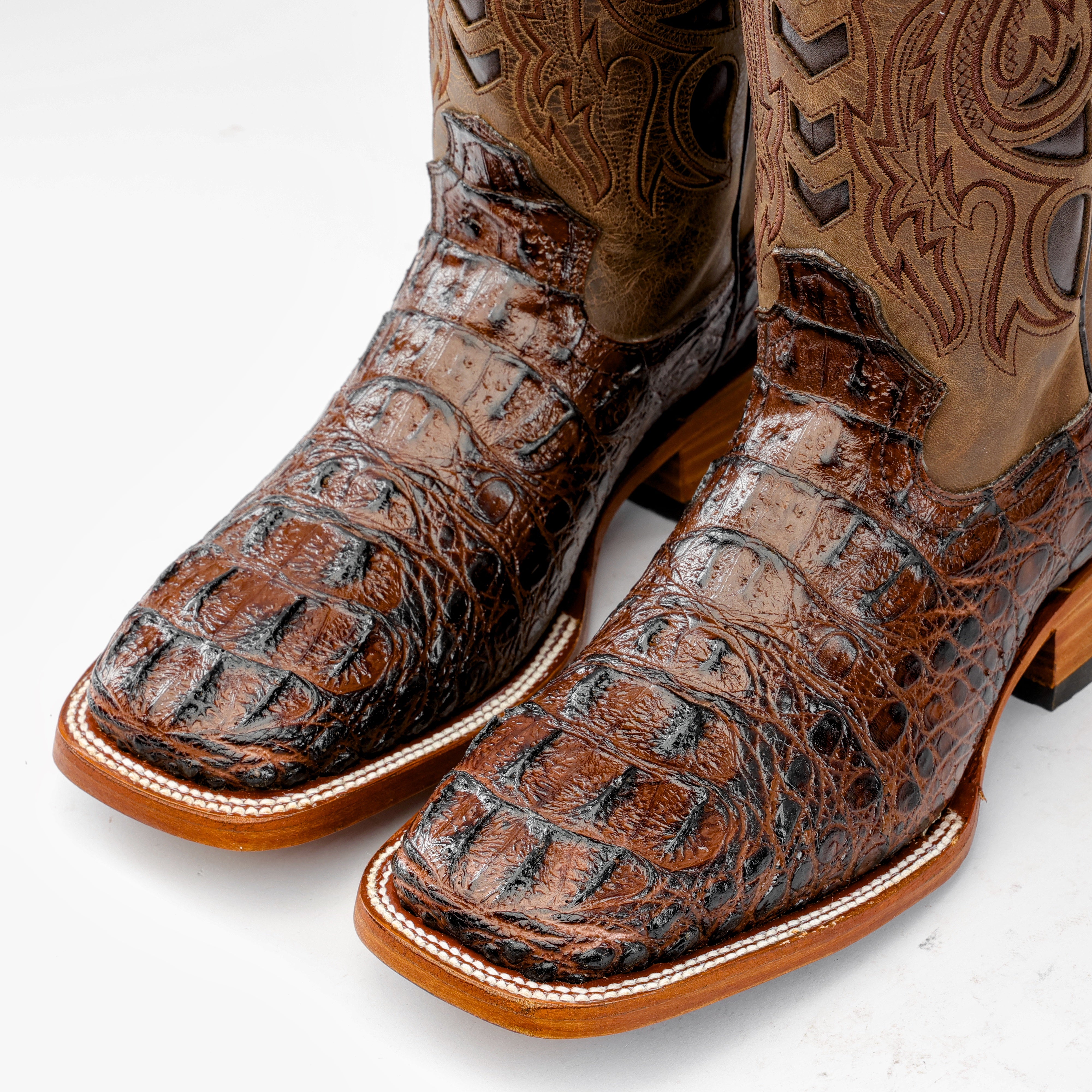 Brown Caiman Neck Leather Boots - Square Toe – Texas Boot Ranch