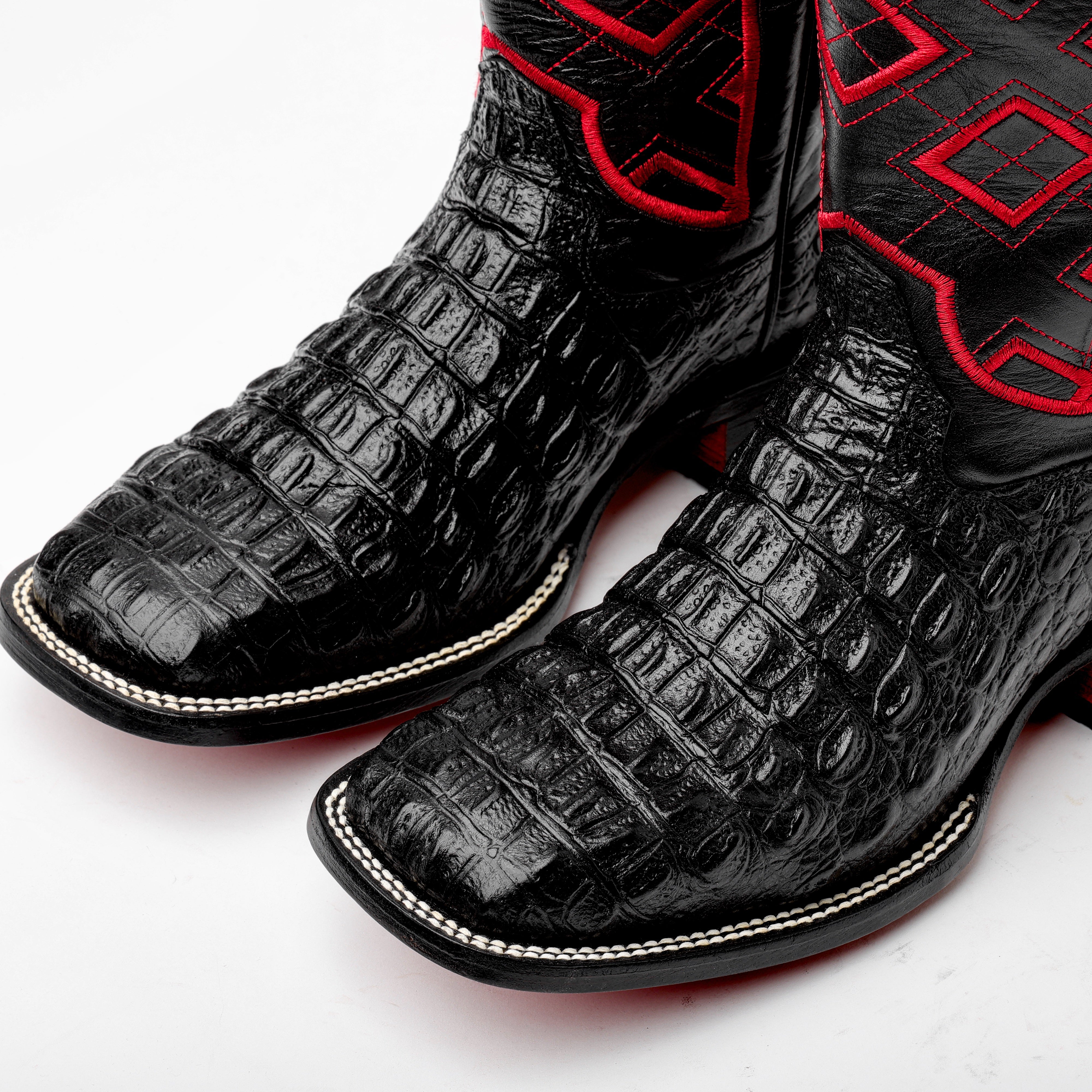 Black Caiman Hornback Leather Boots - Square Toe – Texas Boot Ranch