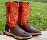 Men’s Brown Leather Work Boots With Orange Shaft