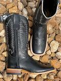 Men’s Black Pull Up Leather Boots With Black Shaft