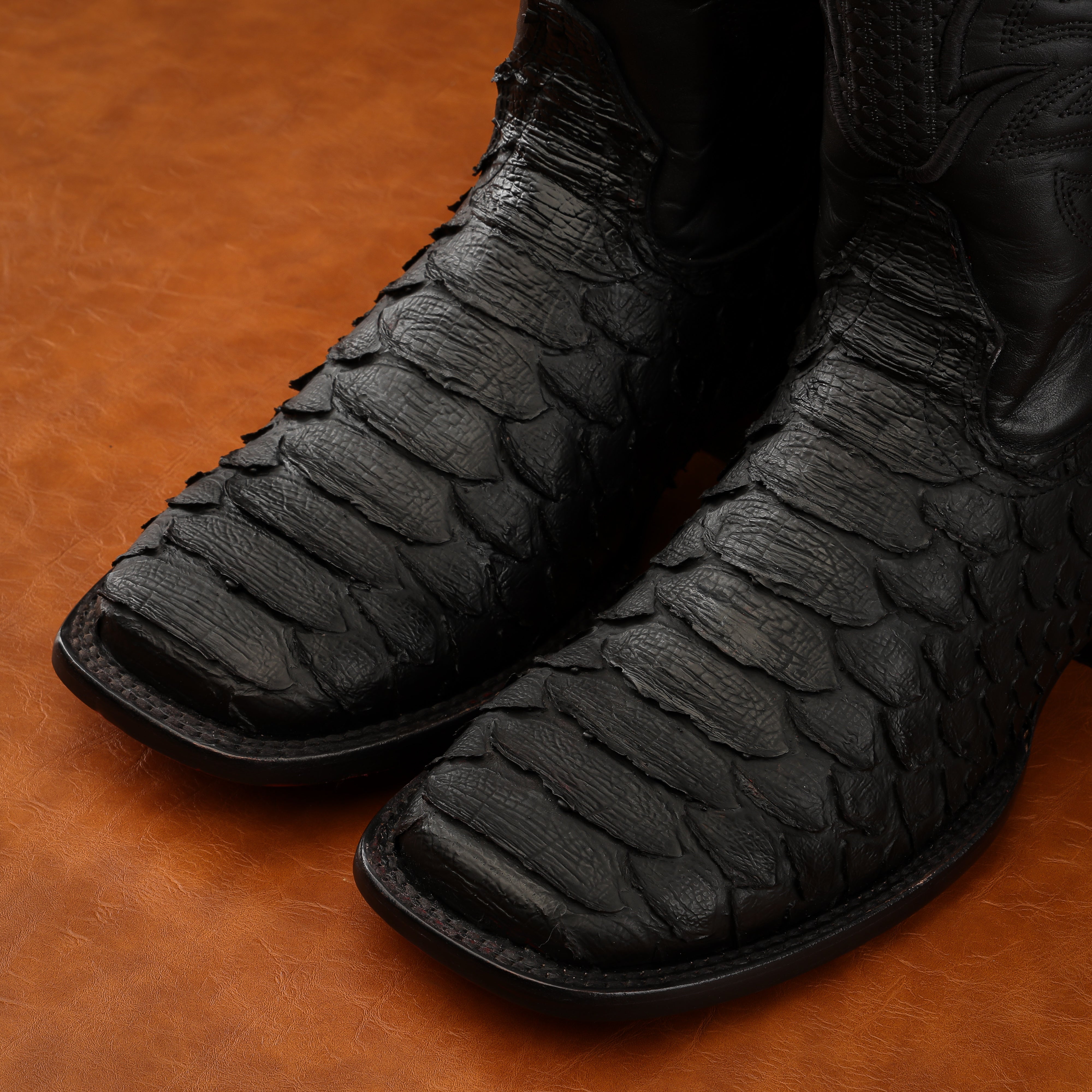 Matte Black Jumbo Python Leather Boots - Square Toe – Texas Boot Ranch