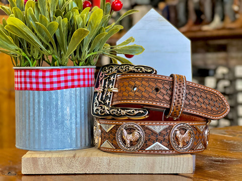 Men’s honey Leather Belt With Rooster Concho