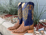 Men’s Honey Crocodile Leather Boots With Navy Shaft