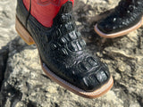 Men’s Black Crocodile Leather Boots With Red Shaft