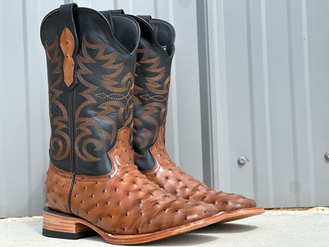 Men’s Black Caiman Back Leather Boots with White Shaft