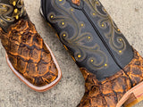 Men’s Honey Rustic Pirarucu Exotic Boots With Black Shaft