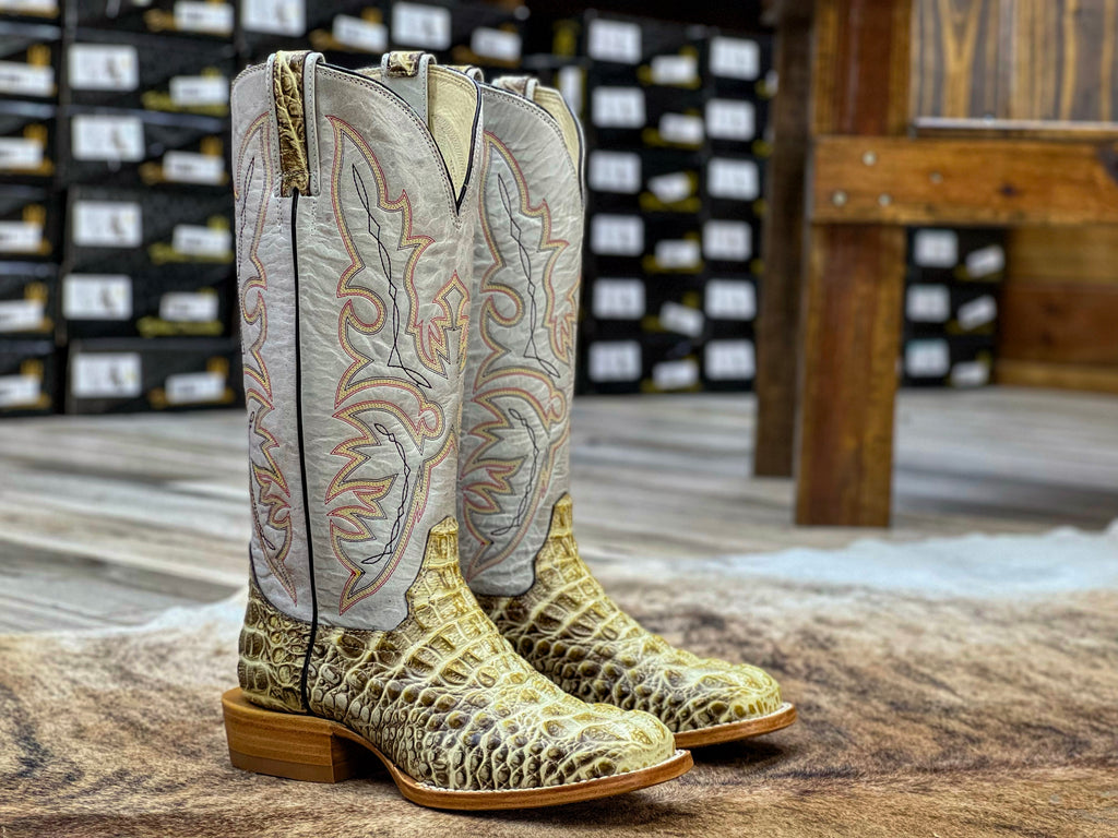 Men s Bone Crocodile Leather Boots With White Shaft Texas Boot Ranch