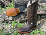 Women’s Dark Brown Leather Boots With Brown Embroidery