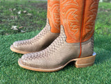 Men’s Rustic Sand Python Leather Boots With Orange Shaft