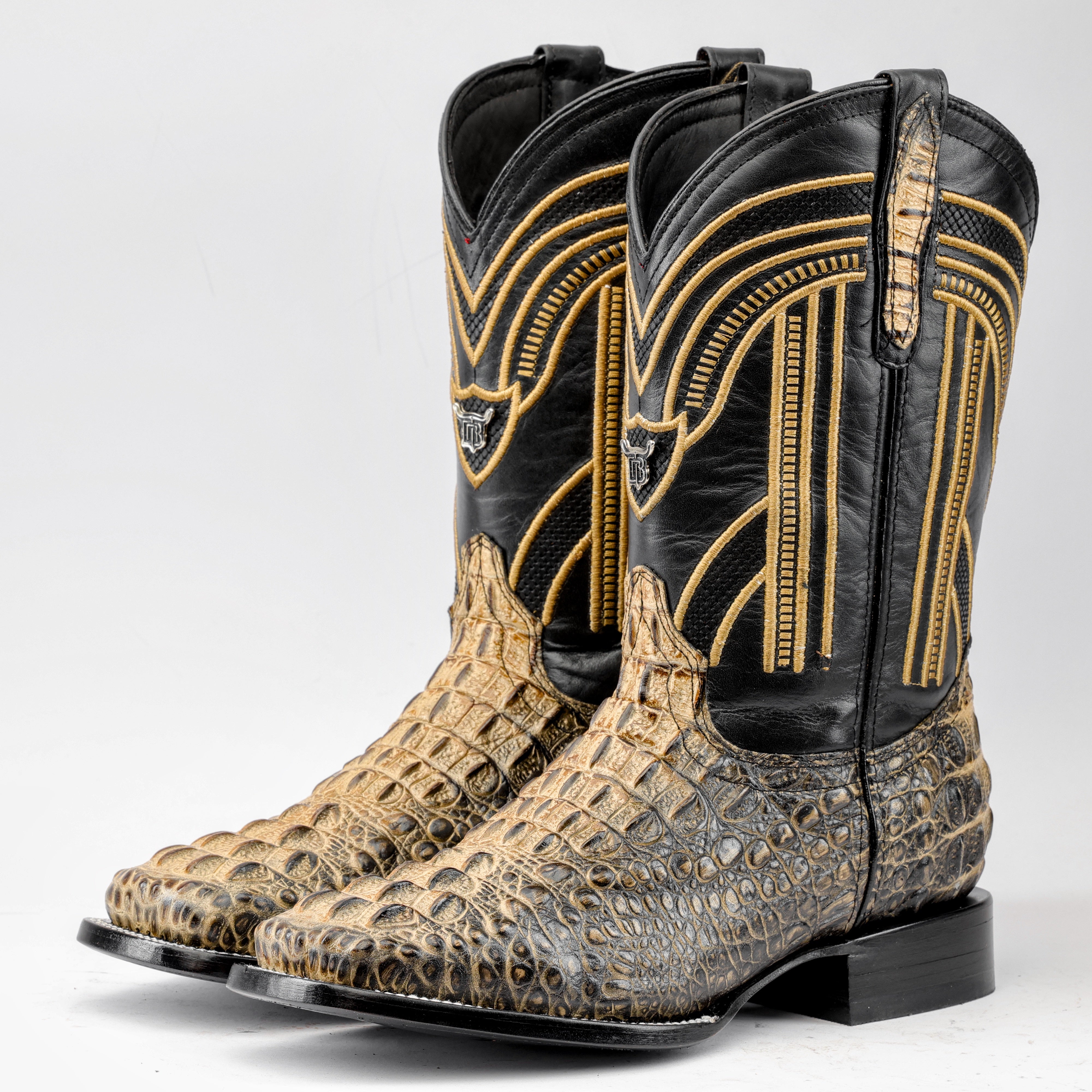 Orix Two-Tone Caiman Neck Leather Boots - Square Toe – Texas Boot