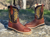 Men’s Cognac Bull Neck Leather Work Boots- Steel Toe