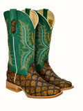 Men’s Honey Gold Pirarucu Leather Boots With Green Shaft