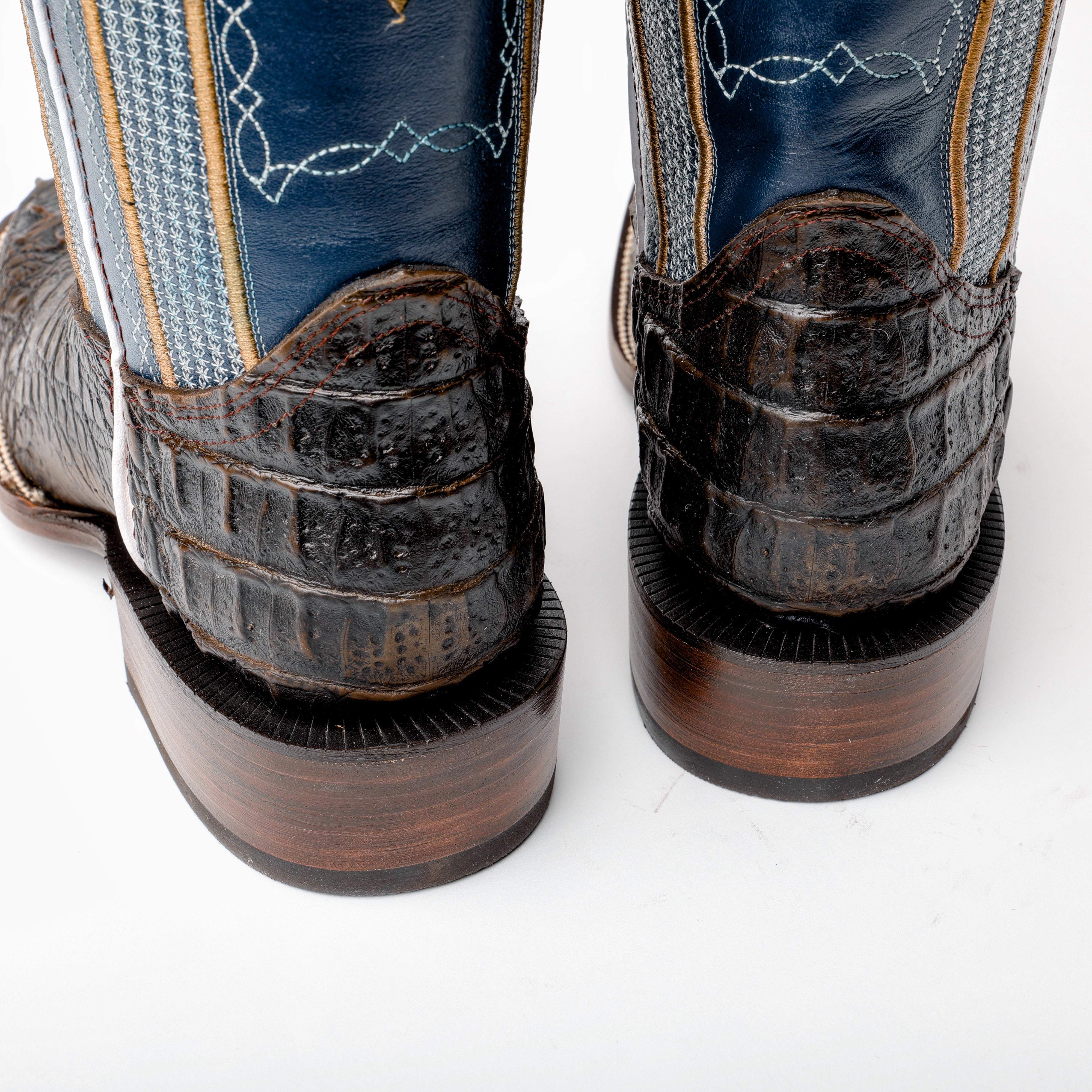 Dark Chocolate Caiman Neck Leather Boots - Square Toe – Texas Boot
