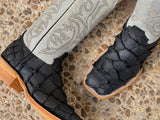 Men’s Black Matte Pirarucu Exotic Boots With White Shaft