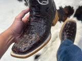 Men’s Dark Brown Crocodile Leather Boots With Brown Shaft