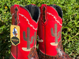 Men’s Cognac Ostrich Leather Boots With Red Shaft