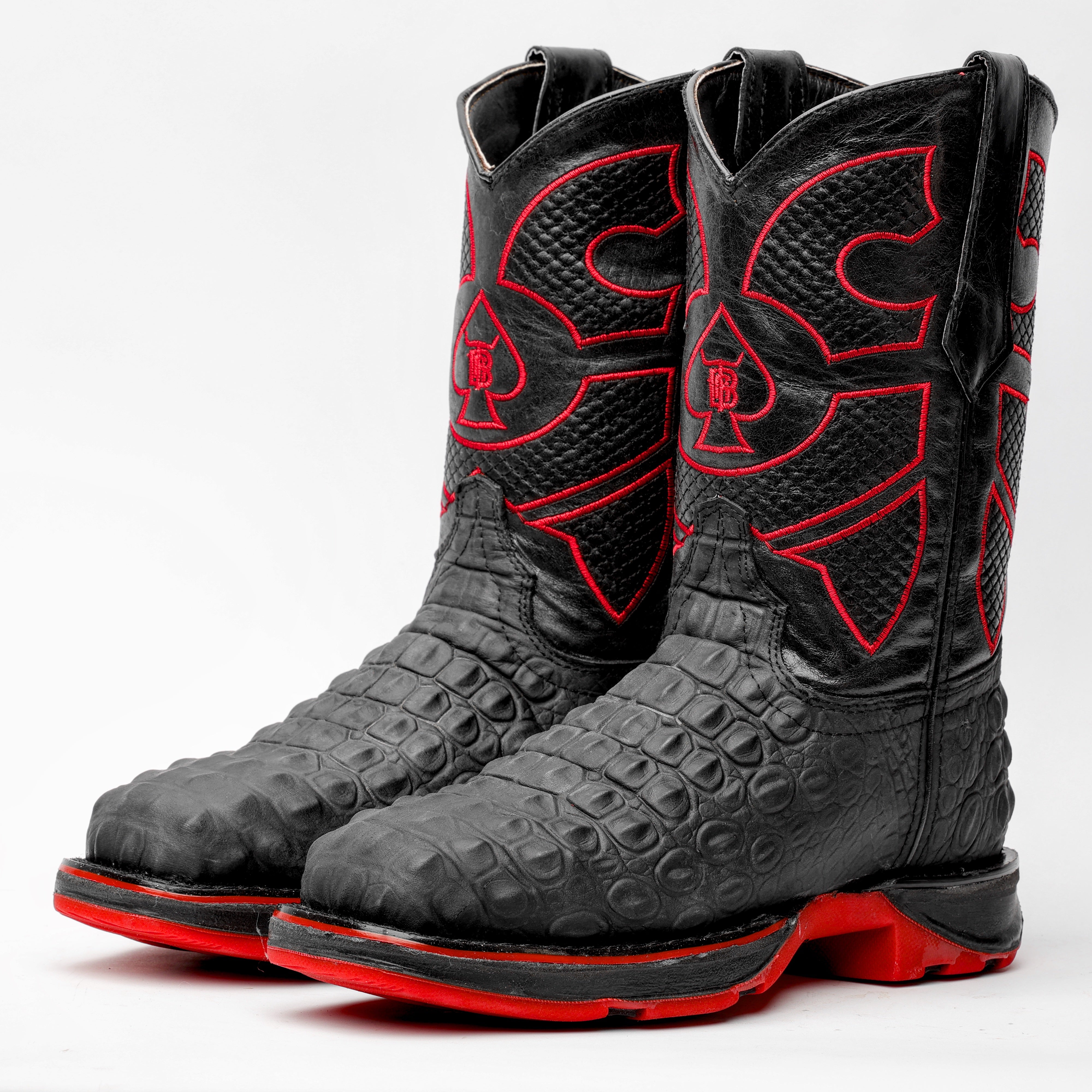 Matte Black Caiman Hornback Leather Boots With 3D Lightweight Sole