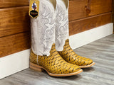 Men’s Butter Python Leather Boots With White Shaft