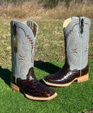 Men’s Brown Ostrich With Grey Shaft Leather Boots