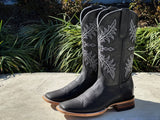 Mens Black Bull Neck Leather Boots With Black Shaft