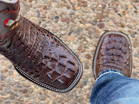 Men’s Brown Crocodile Leather Boots With Brown/Rooster Shaft