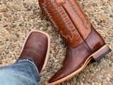 Men’s Cognac Pull Up Leather Boots With Tan Shaft
