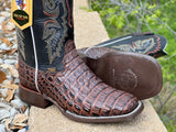 Men’s Brown Crocodile Horn-Back Leather Boots With Black Shaft