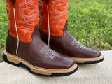 Men’s Brown Leather Work Boots With Orange Shaft