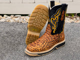 Men’s Honey Crocodile Leather Work Boots With Steel Toe