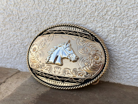 Horse Head Black and Gold Plated Buckle