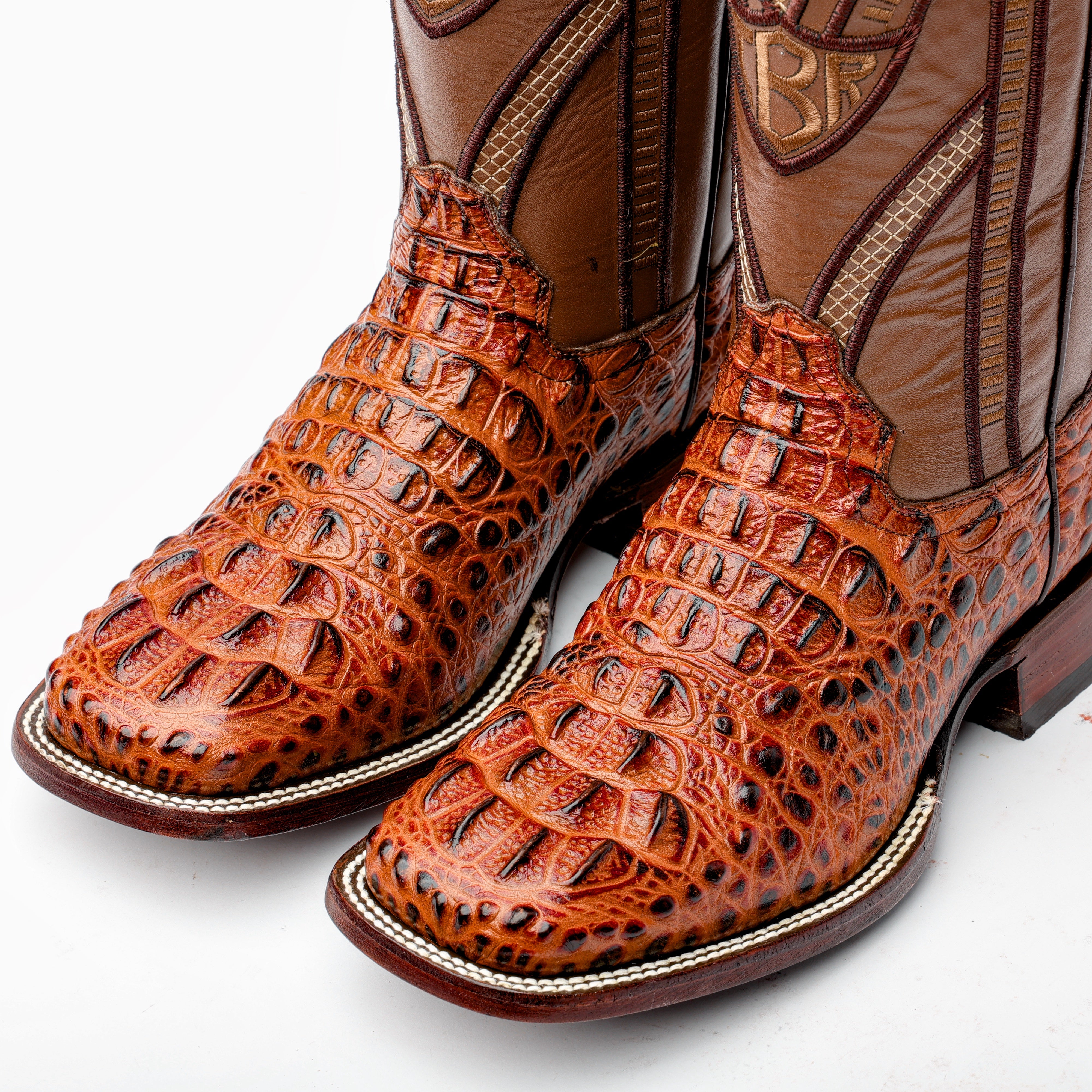 Cognac Caiman Neck Leather Boots - Square Toe – Texas Boot Ranch