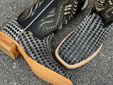 Men’s Cowhide Basket-Weave Leather Boots With Black Shaft- (PLEASE READ DESCRIPTION BEFORE ORDERING)
