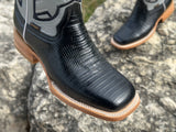 Men’s Black Lizard Leather Boots With Grey Shaft