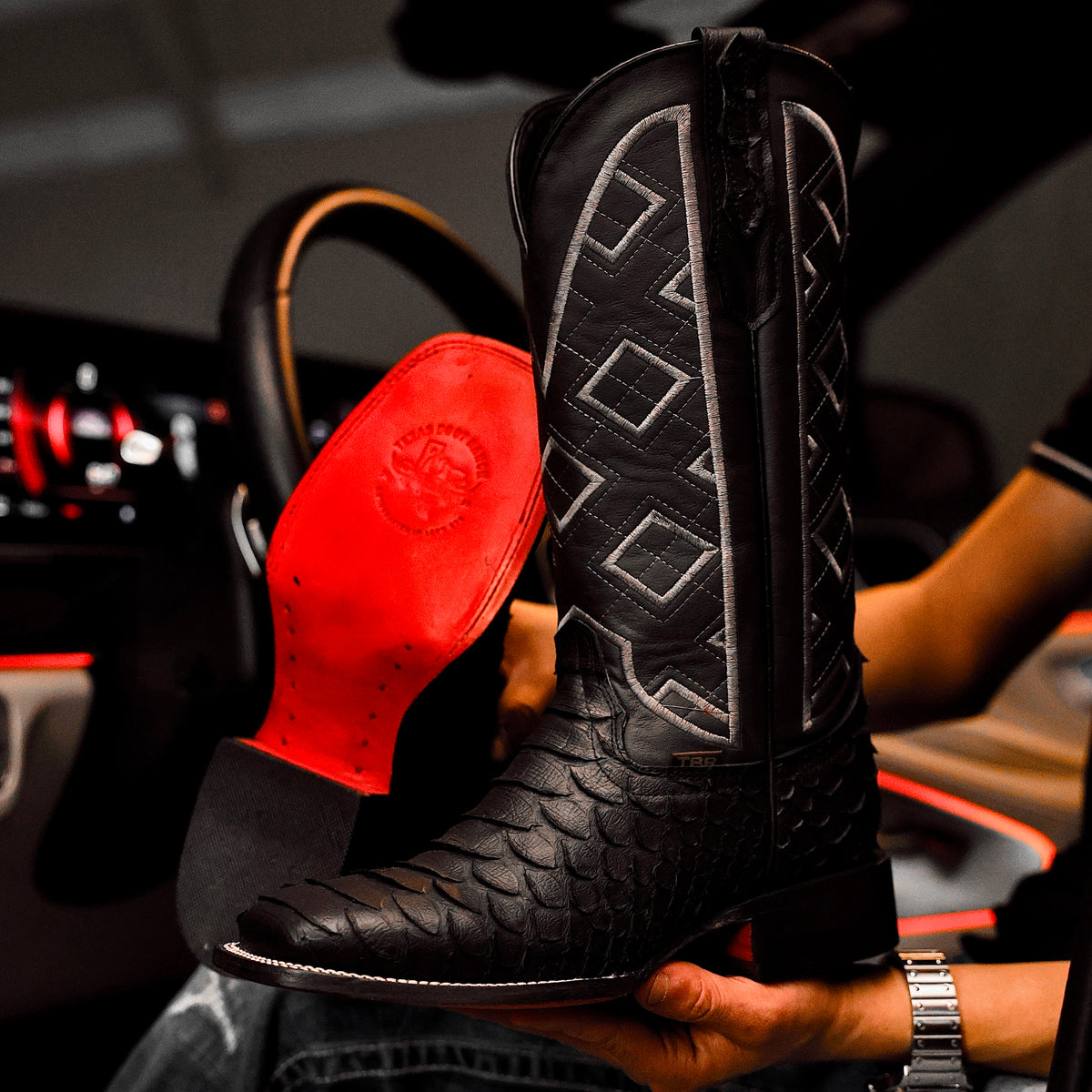 Matte Black Jumbo Python Leather Boots - Square Toe – Texas Boot Ranch