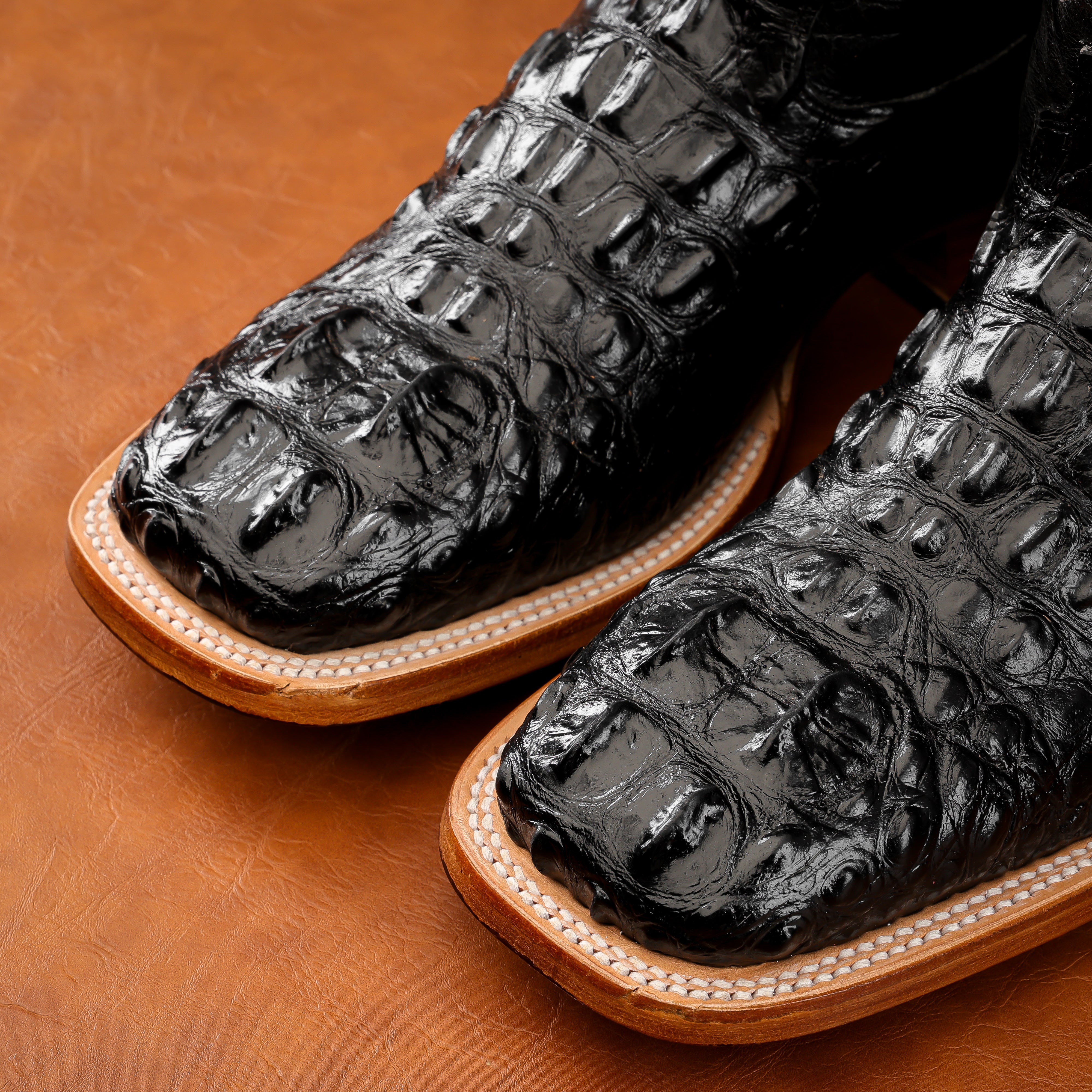 Black Giant Caiman Neck Leather Boots - Square Toe – Texas Boot Ranch