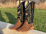 Men’s Honey Crocodile Horn-Back Leather Boots With Rooster/Black Shaft