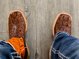 Men’s Cognac Crocodile Leather Boots With Orange Shaft