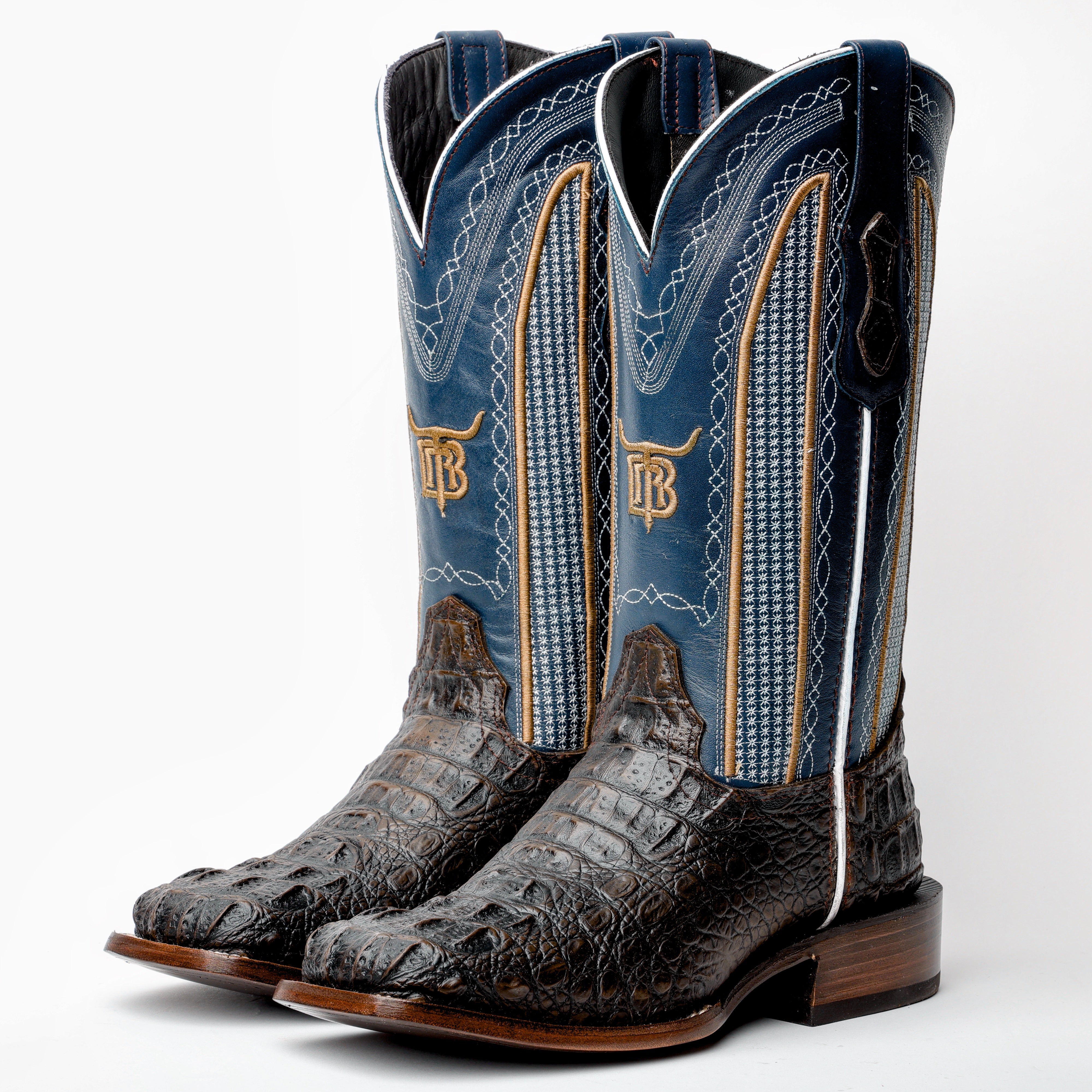 Dark Chocolate Caiman Neck Leather Boots - Square Toe – Texas Boot