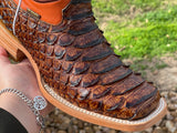 Mens Rustic Honey Python Leather Boots With Conag Shaft