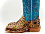 Men’s Caramel Crocodile Leather Boots With ￼ Turquoise Shaft