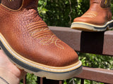 Men’s Cognac Neck Bull Leather Work Boots- No Steel Toe